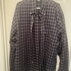 Nautica Men's Navy and Gray Checkered Shirt